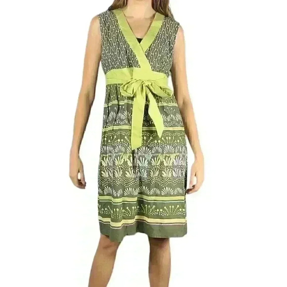 Gilligan & Omalley Green Paisley Pattern Waist Tie Summer Dress - Picture 1 of 4